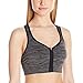 Jockey Women's Bra Mid Impact Zip Front Sports Bra, Black Space Dye, XL
