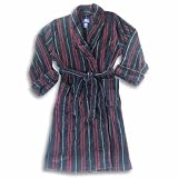 Stafford - Mens Velour Striped Robe, Black, Red, Grey