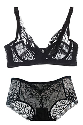 Pink Queen Sexy Plus Size Transparent Lace Bralette Bra Panty