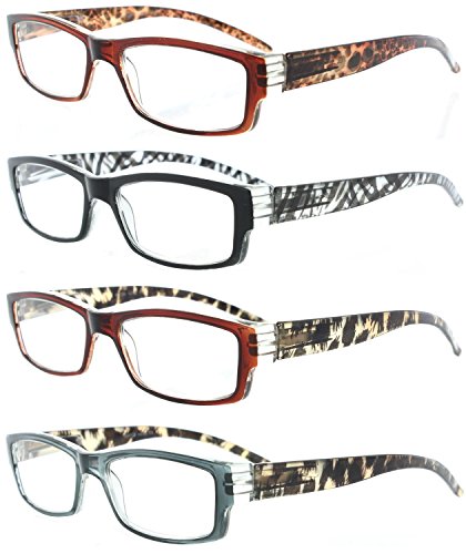 Fiore® Animal Print Spring Hinge Rectangular Reading Glasses Light Weight 4-Pack