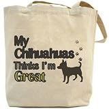 Canvas Tote Bag Beige  My Chihuahuas , Thinks I Am Great  Dog