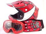 Youth Motocross ATV or Motorcycle Helmet Gloves and Goggles Red