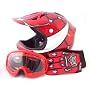 Youth Motocross ATV or Motorcycle Helmet Gloves and Goggles Red