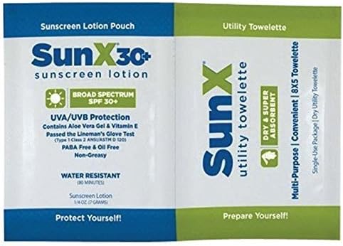 SunX SPF30 Sunscreen with Towelette wipe by Coretex, Bulk Case of 300 by Coretex