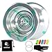 MAGICYOYO N11 Alloy Aluminum Professional Yoyo Unresponsive YoYo Ball (Silver Green) Bag, Glove 5 Strings