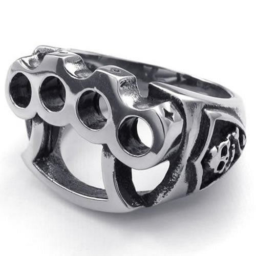 KONOV Jewelry Mens Stainless Steel Ring, Skull Boxing Glove, Black Silver