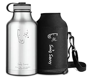 SWIG SAVVY Stainless Steel Insulated Water Bottle and Beer Growler 64 oz, Black