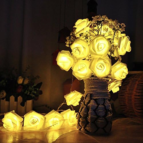 YKL Battery Powered 2M(6.6Ft) 20LED Bright Rose Flowers Indoor String Lights(warm white)