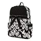 Medium Belvah Damask Quilted Backpack Purse - Black/White (11 x 13 x 5)