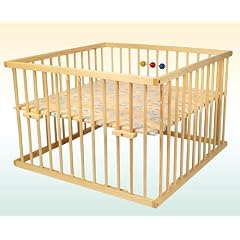 Kidsmax Laufgitter Laufstall David 100x100 Kiefer klar lackiert inkl. Spielkugeln, Polsterboden, Schlupfsprossen, H�henverstellung und Rollen