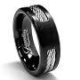 Black Titanium ring Wedding band with Stainless Steel Cables sizes 7 to 12