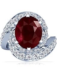 18K White Gold Oval Cut Ruby Ring With Sidestones