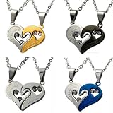 D&J Jewelry Titanium Stainless Steel Double Split Heart Pendant "I Love You" Engraved Promise Lovers Necklaces