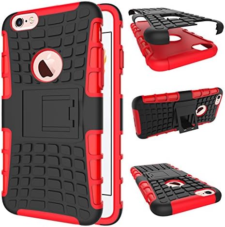 Taketime Iphone 6s plus case, 2 in 1 Hybrid High Impact Kickstand Case Heavy Duty TPU Rubber + PC Dual Layer For iphone 6 plus (Red)