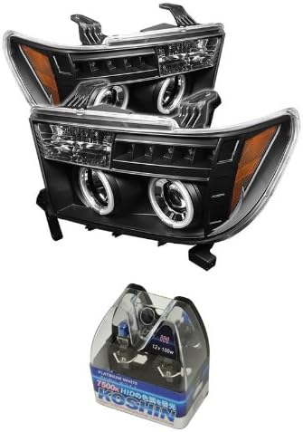 Carpart4u Toyota Tundra / Toyota Sequoia CCFL LED Projector Headlights & Koshin Platinum White Halogen Light Bulbs package