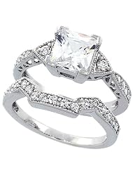 14k White Gold Rhodium Plated Sterling Silver Wedding & Engagement Ring... by Double Accent
