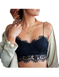 Apparel: Mullsan Womens Sexy Lace Floral Bralette Spaghetti Strap Bra Crop Top (Black) - Mullsan