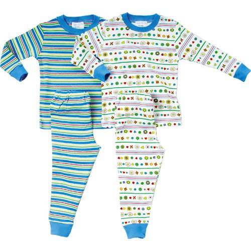 Under The Nile Organic Cotton Long Johns or Pajamas - Bullseye Print or Stripe - Available in Sizes 12-24M (18M, Bullseye Print)
