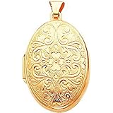 14K Gold Scrolled Flower Locket Pendant Jewelry New