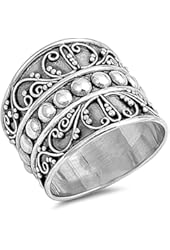 Bali Bead Wide Fashion Ring New .925 Sterling Silver Thin Band Sizes 5-12