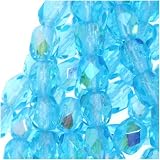 Czech Fire Polish Glass Beads 4mm Round Aqua AB (50) ~ Jablonex