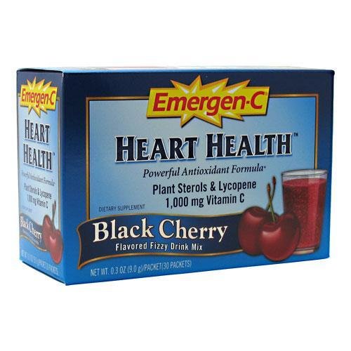 Emergen-C Heart Health Fizzy Drink Mix, 1000 mg, Black Cherry, 0.3-Ounce Packets, 30-Count Boxes