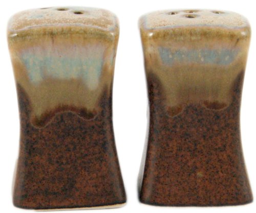 PRADO STONEWARE COLLECTION - Square Dinnerware Collectible & Functional Salt & Pepper Shaker Set - Rustic Brown