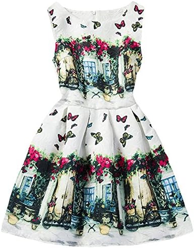 Asture Girls Summer Sleeveless Butterfly Printed Birthday Party Princess Dress (160:(Age:11-12Y))