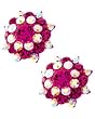 Aurora Borealis and Fuschia Rhinestone Button Earrings Fashion Jewelry