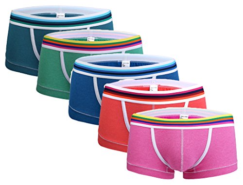 CHUNG Men's Candy Color Low Rise Cotton Pouch Boxer Underwear 5 Pack S-XL, M