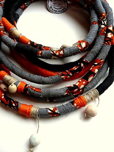 Unique/ Yarn Wrapped Necklace/ African Wax Print Fabric Wrapped/ Linen Thread/ Ceramic Beads/ African Style/ Boho/ Eye catcher/ Street/
