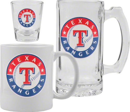Texas Rangers Glassware Set: 3D Logo Tankard, Coffee Mug, Shot Glass