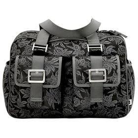 Best Selling Diaper Bags: Black Floral Jacquard Carry All Diaper Bag With Acacia Trim