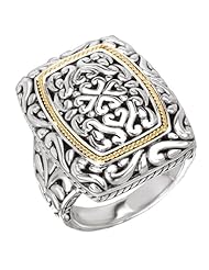 925 Silver Round Heart Scroll Design Ring with 18k Gold Accents- Sizes 6-8