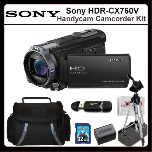 Sony HDR-CX760V Handycam Camcorder + Accessory Kit. This Package Includes the Sony CX760V Camcorder(Black), 32GB Memory Card, Memory Card Reader, Extended Life Battery, Rapid Travel Charger, 72" Tripod, Large Carrying Casr & SSE Microfiber Cleaning Cloth On Sale