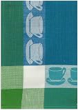 Waffle Weave 100% Cotton Teacups Turquoise Dishtowel 18" X 28" Set / 6