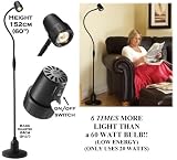 Serious Readers Alex 'Reading' Floor Light in BLACK ~ provides 6 times more light on the page compared with a 60 watt filament bulb ~ Specialised reading light with focused beam - Latest Version - Energy Efficient: 360 watts output but uses only 20 watts of power - replacement bulb supplied with each light ordered - Position of ON/OFF switches: Back of Lamp Head and in Flex - Made in Great Britain - this is the 115 Volts U.S.A. version fitted with American standard flat bladed plug - Delivered Ready Assembled - *** Returns not Possible ***