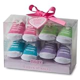 Baby Essentials Girls Sneaker Design 4 Pack Sock Set, Assorted Colors , 0-6 Months