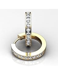 14KT Yellow Gold Sleek and Stylish Channel Set Diamond Hoop Earrings containing Twenty Round Brilliant Cut Diamonds Total. 3/4 CTW