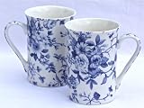 Pair Fine English Bone China Mugs – Blue Flower Chintz