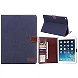 Ipad Air 2 Case Borch Fashion Luxury Multi-function Protective Floral Series Light-weight Folding Flip Smart Case Cover for Apple Ipad Air 2 Case (Cowboy Black)