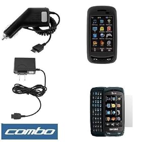 Solid Black Rubberized Snap On Crystal Hard Case + Clear LCD Screen Protector + Rapid Car Charger + Home Travel Charger for AT&amp;T Samsung Impression SGH-A877 Cell Phone