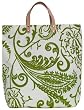 Cotton Canvas Kiwi Green and White Paisley Tote Bag with Leather Handles 17"Lx17"H