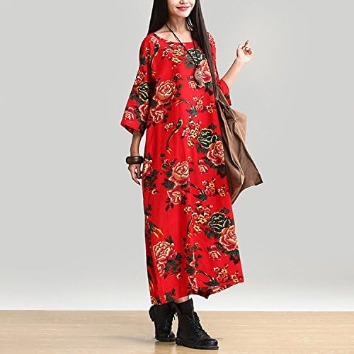 ShowLife Women's Long Sleeve Loose Maxi Dress Summer Cotton Robe