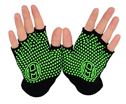 Mato & Hash Yoga Pilates Fingerless Exercise Grip Gloves - Black/Bright Green