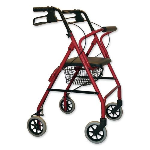 ITA-MED 4-Wheel Aluminum Rollator Walker with Loop Brakes, 8-inch wheels, Burgundy
