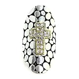 Rhinestone Cross Ring; 1.75L; Silver And Gold Metal; Clear Rhinestones; Stretches To Fit