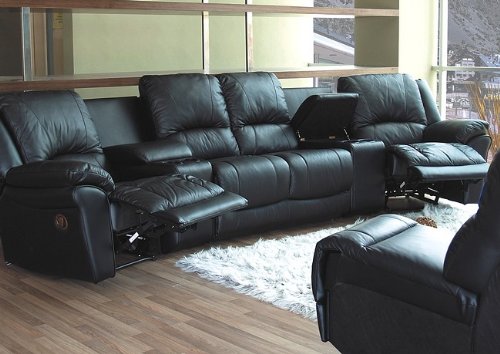 Black Leather Motion Home Theater Sectional Sofa Couch