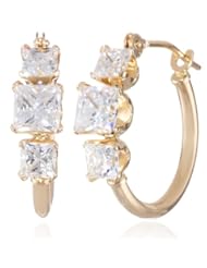 10k Yellow Gold Swarovski Zirconia 3x3mm and 5x5mm Square Hoop Earrings