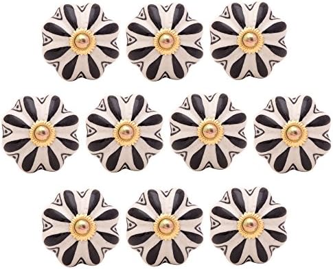 KNOBS CART's White and Blue Floral Design Ceramic Door Knob (4x2.25x2.25) Pack of 10 White Colored Knob